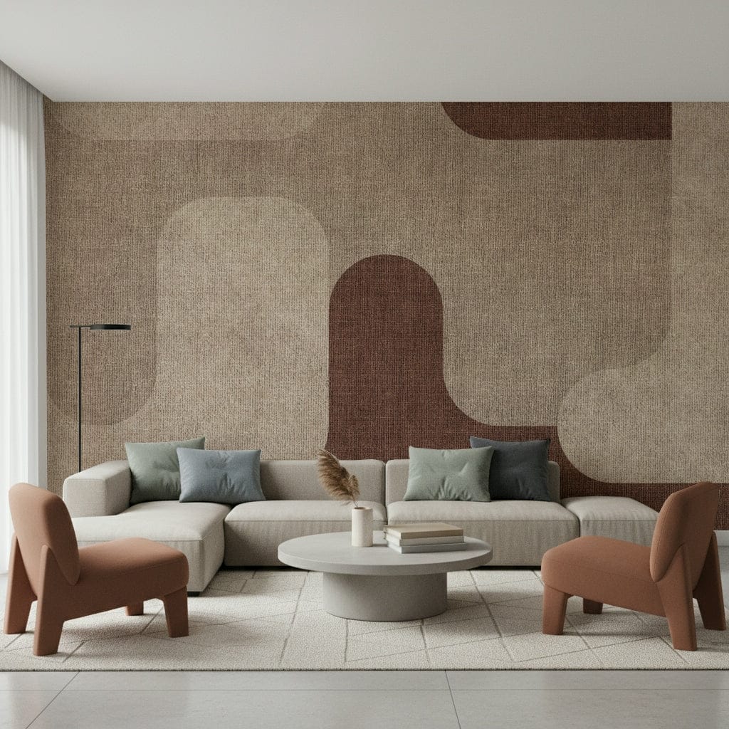 Earthy shades blend in this abstract curves wall mural.