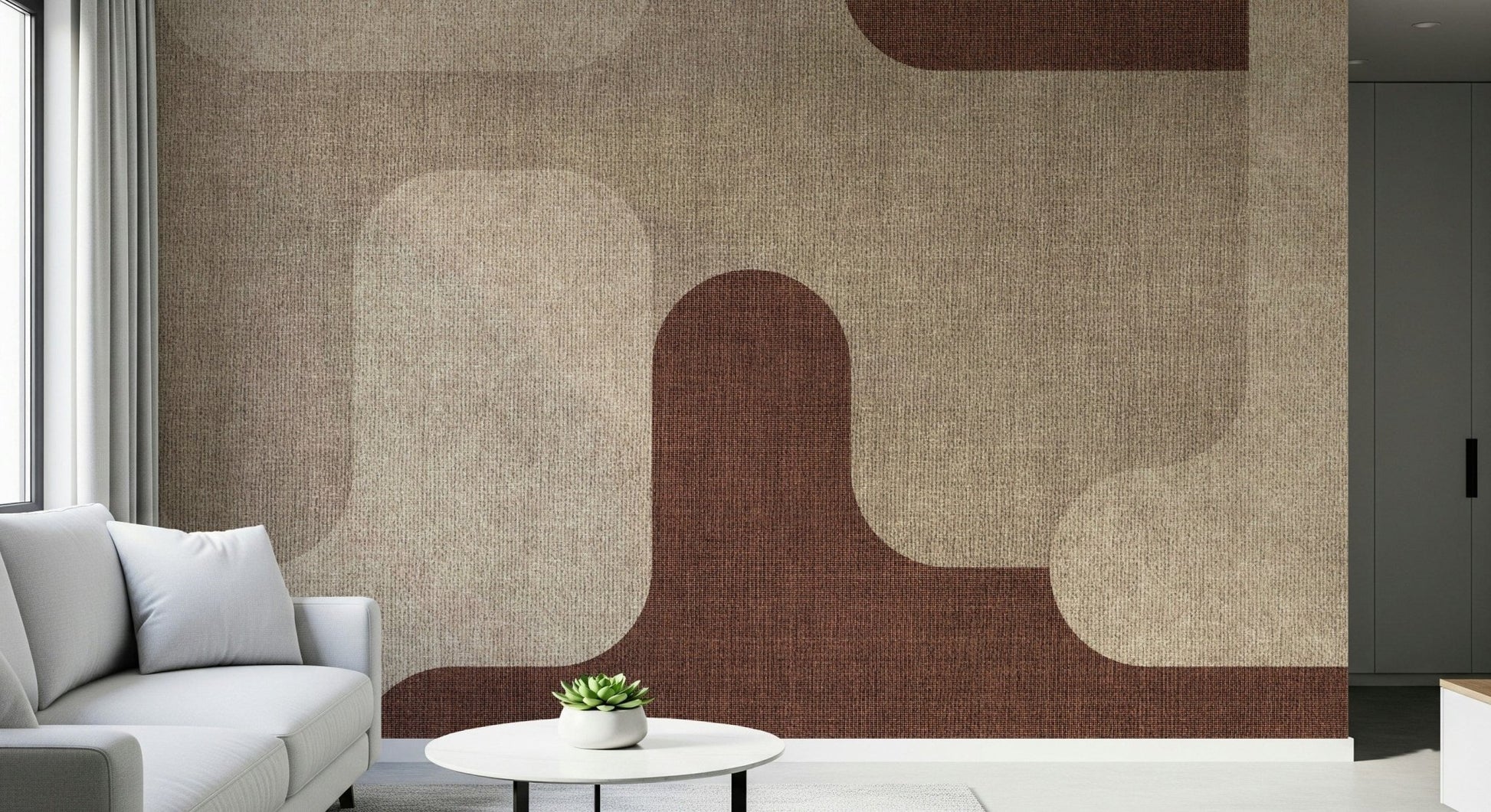 Neutral tones create a unique earthy curves wall mural.