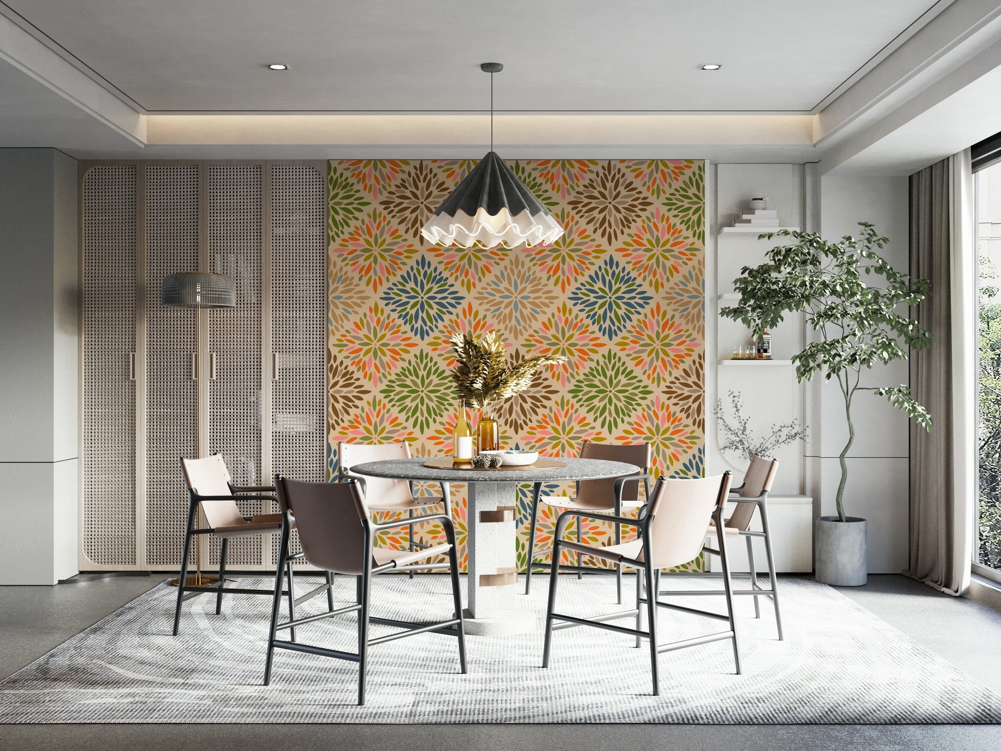 Wallpaper with a dahlia diamonds pattern.

