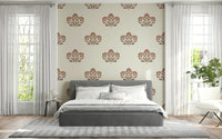 Earthy Flora accent wallpaper, artisan flower motif, natural beauty.