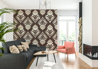 Earth Tone Floral wallpaper mural with stylized botanical designs in an earthy, warm palette.