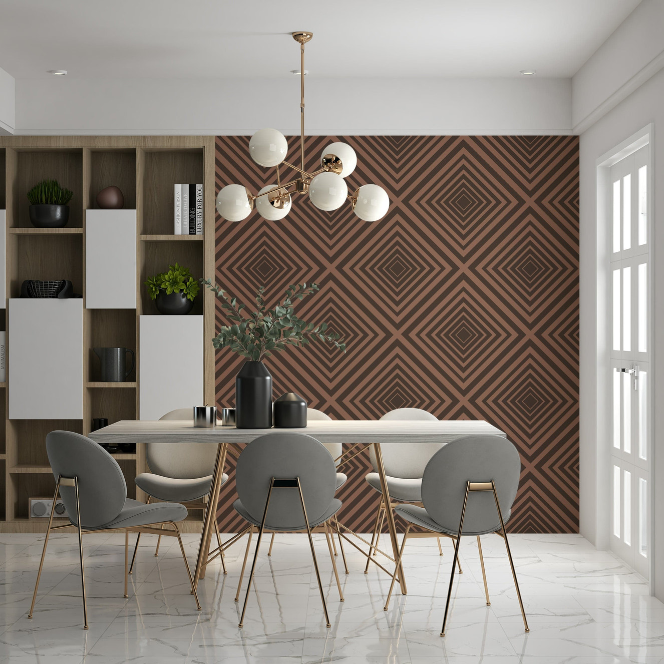 Terra Lines wall mural, repeating pattern, sepia earth tones, awesome décor.