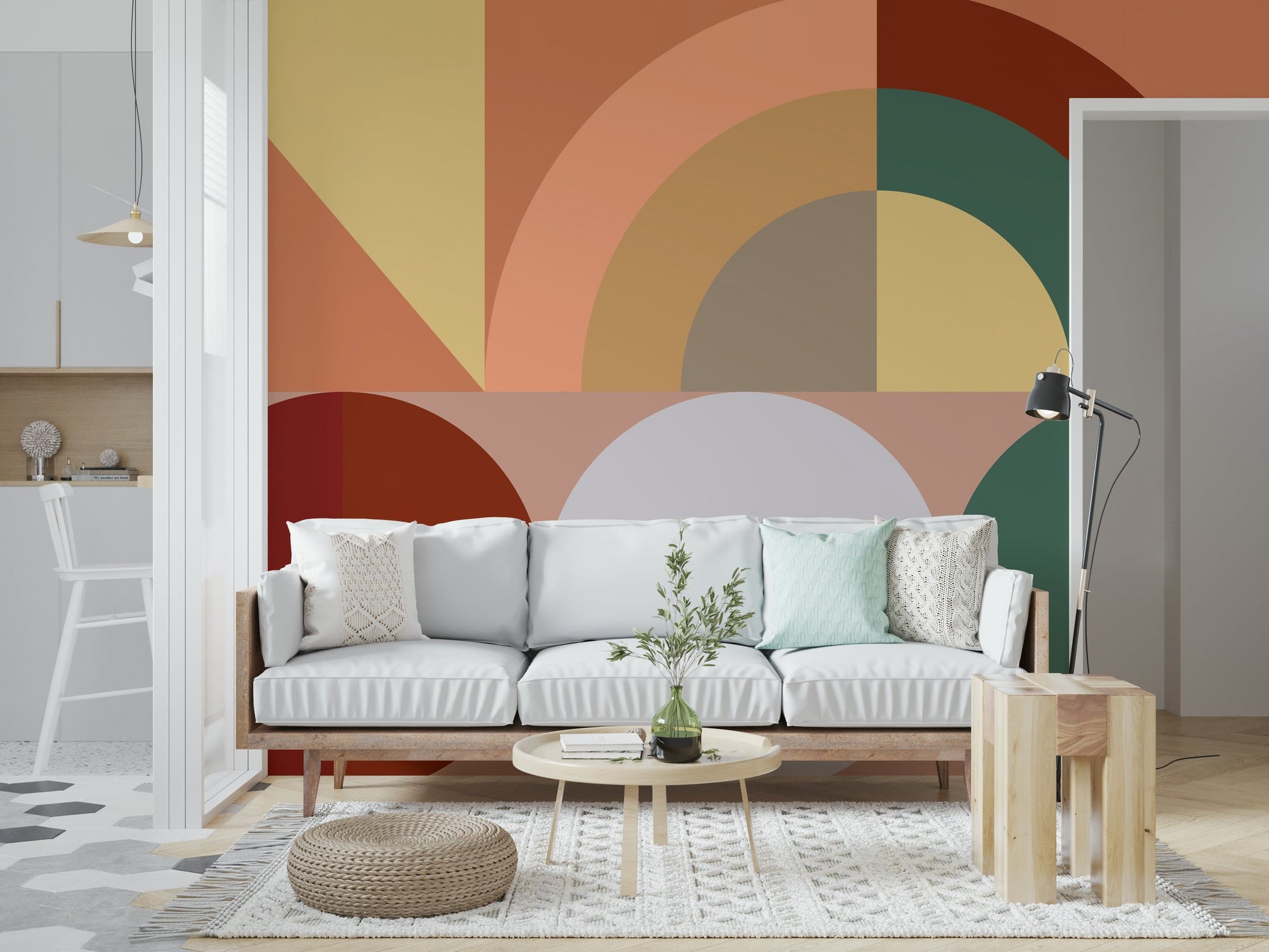 Wall mural with earthy color palette inspired by autumn leaves and forest textures.