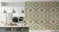 Geometric wallpaper featuring triangles in rich foliage colors for a nature-inspired look.