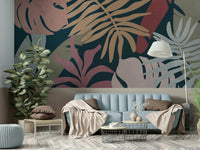 A calming foliage design wallpaper mural that defines a space.

