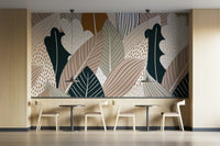 The design features various types of colorful autumn leaves.

