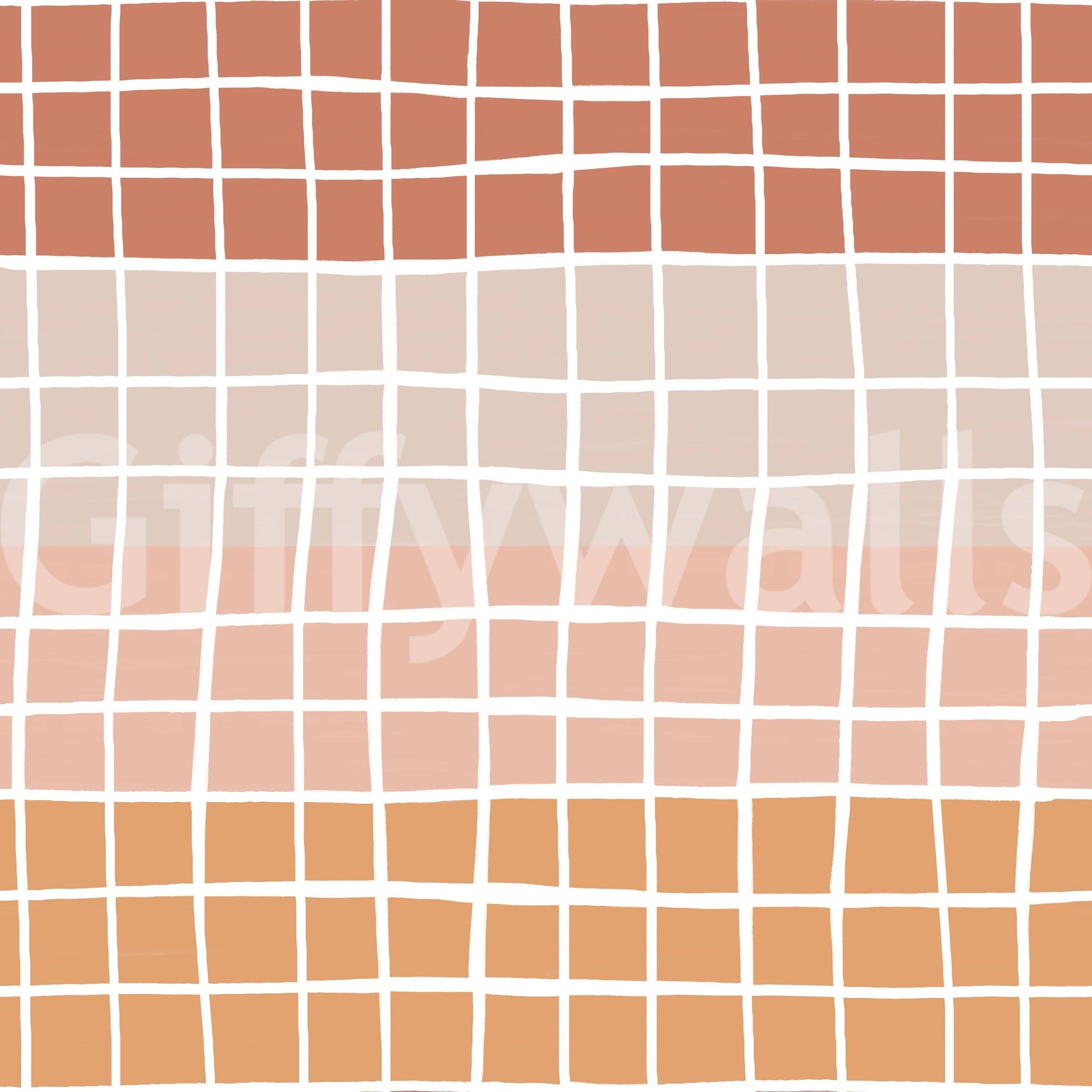 Soothing hand-drawn grid wallpaper blending terracotta, rust, peach, and beige squares naturally.