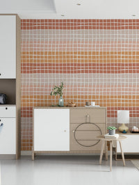 Gradient earthy squares wallpaper featuring warm natural tones and an organic hand-drawn grid look.