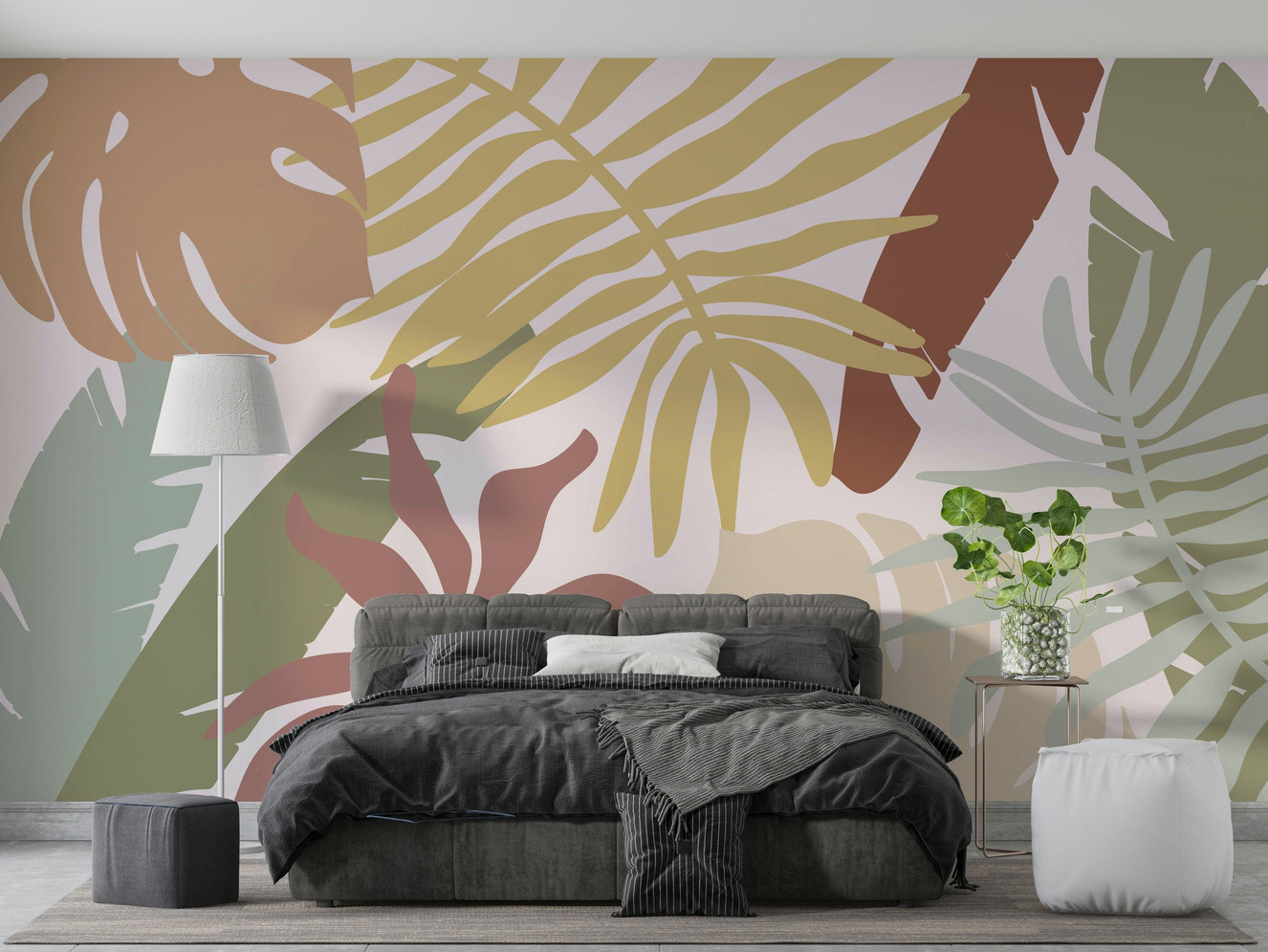 A beautiful earthy palm tree wallpaper mural for a modern home.

