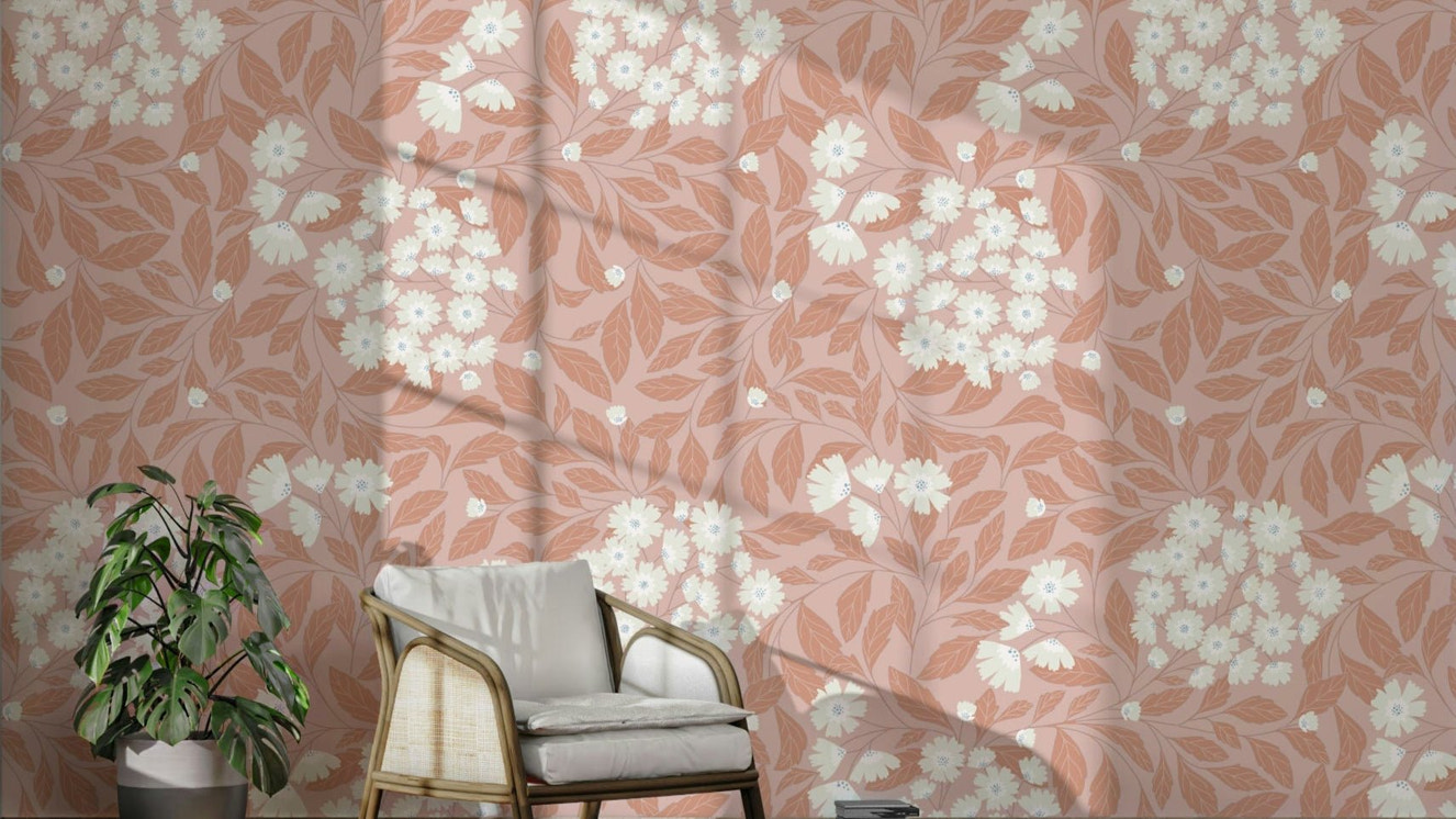 Earthy Petals Wallpaper in a modern nursery with a light wood crib.