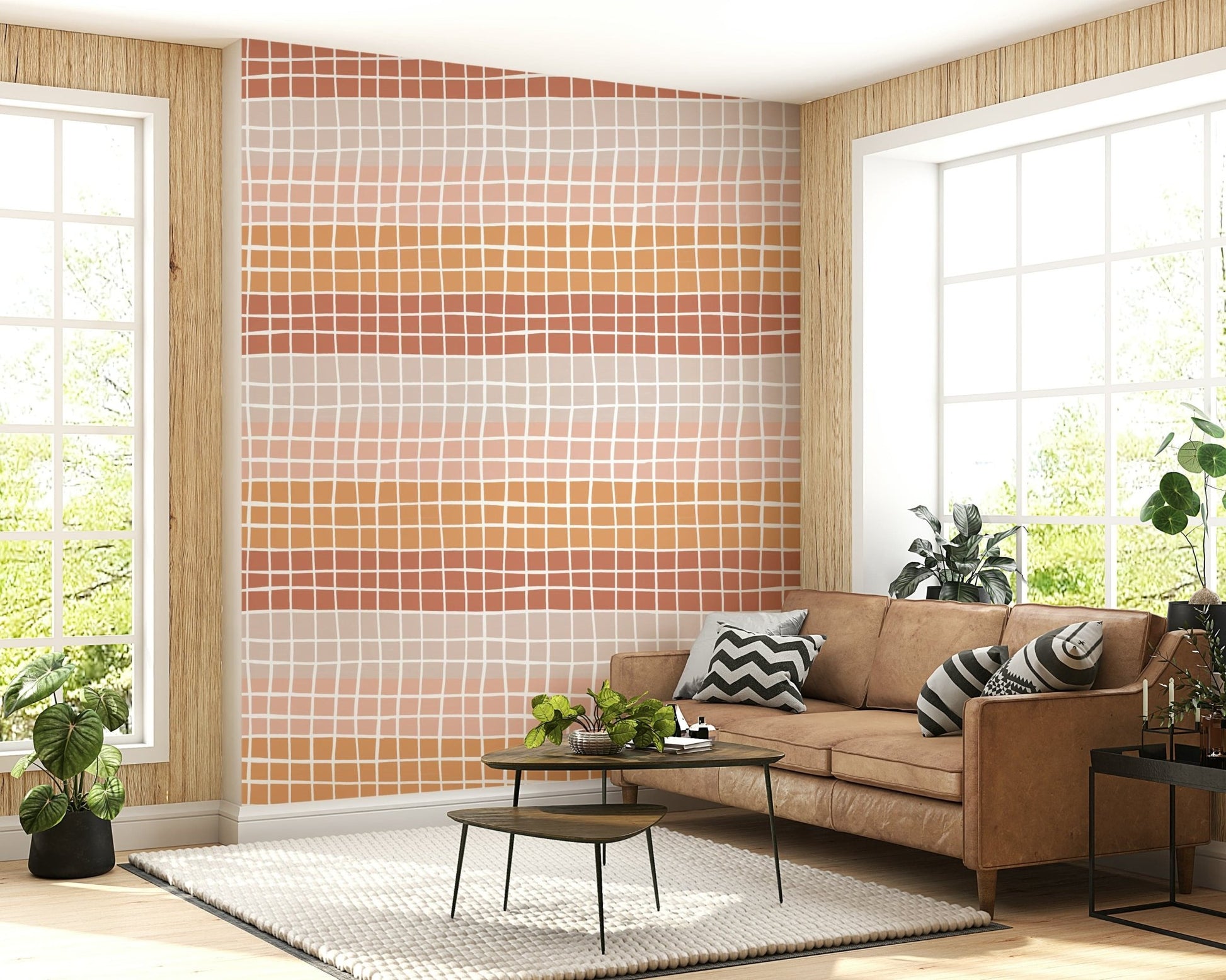 Organic hand-drawn squares creating a soothing earthy wallpaper with a sunset-inspired gradient.