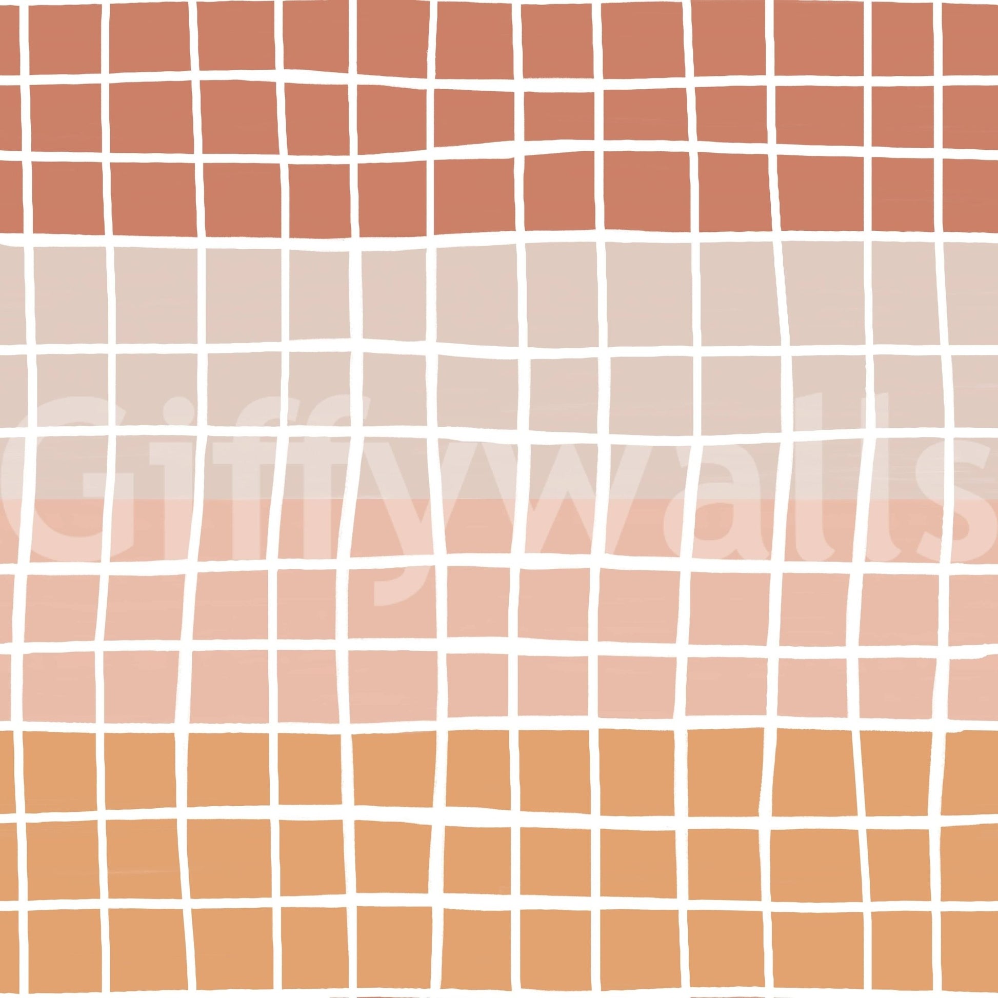 Soothing hand-drawn grid wallpaper blending terracotta, rust, peach, and beige squares naturally.