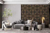 Organic-inspired symmetrical pattern in soft earth tones for a soothing wall mural.