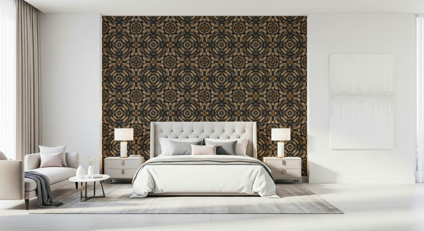 Decorative symmetry pattern inspired by natural shades of brown, clay, and sand.