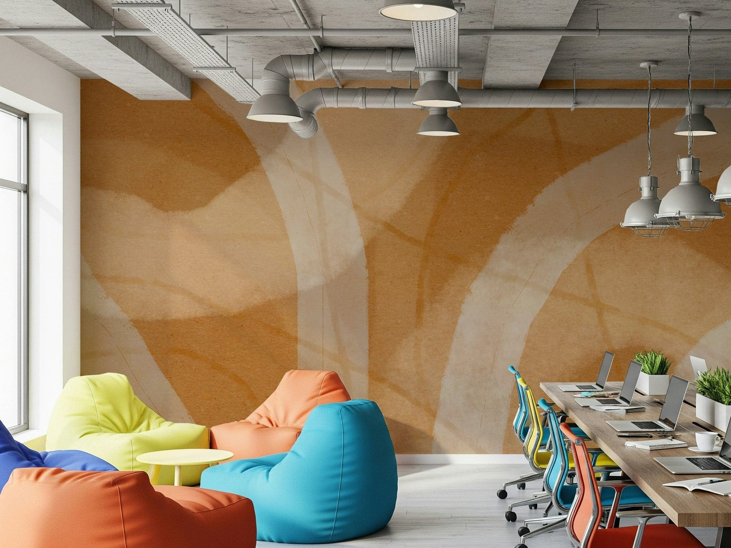 An artistic minimalist form mural for home decor.

