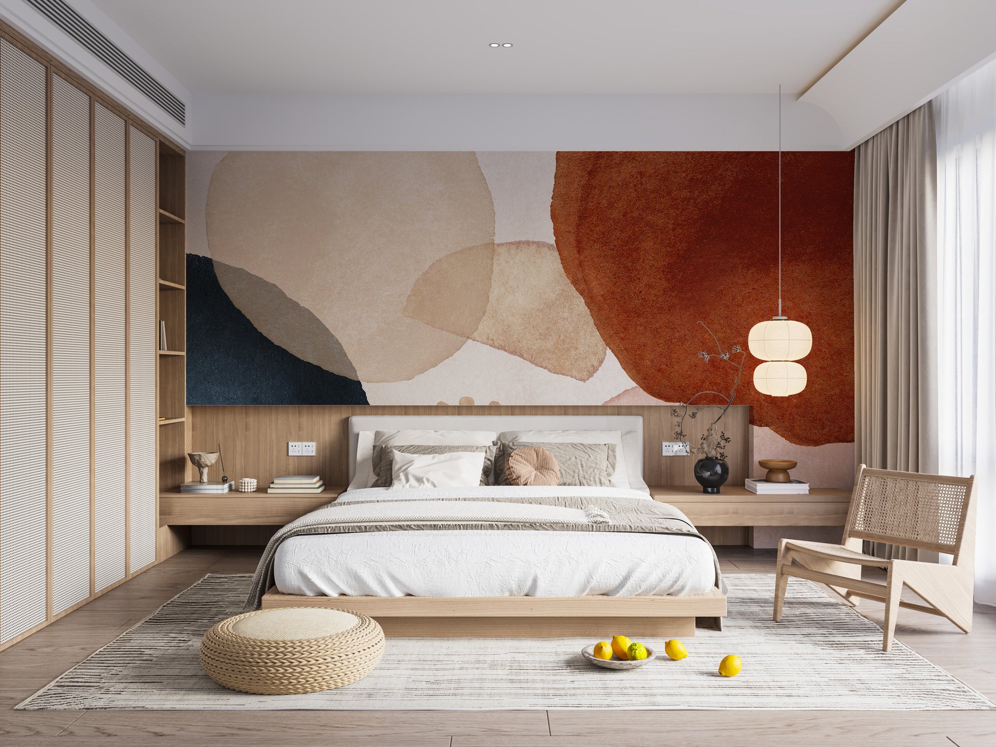 Earthy tones with bold mural patterns