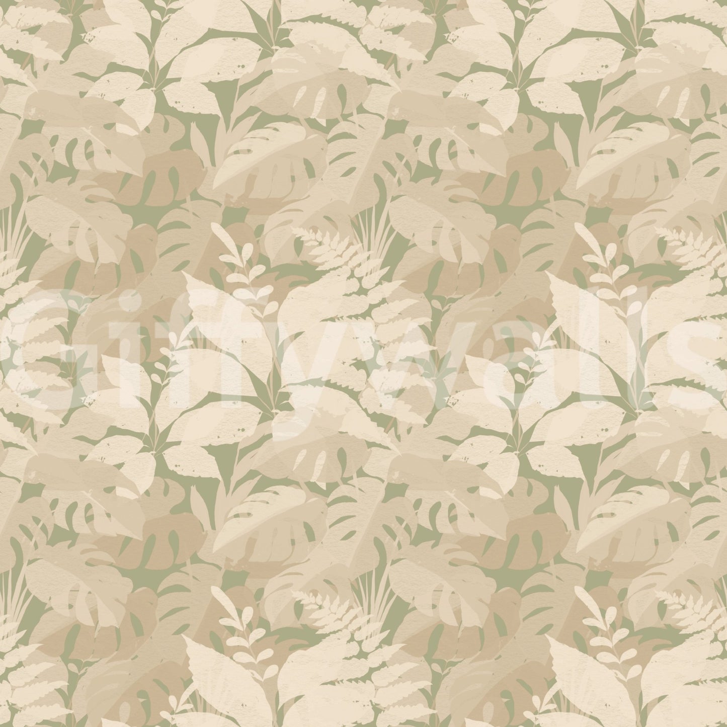 Calm silhouette monstera leaves wallpaper with layered foliage and neutral tones