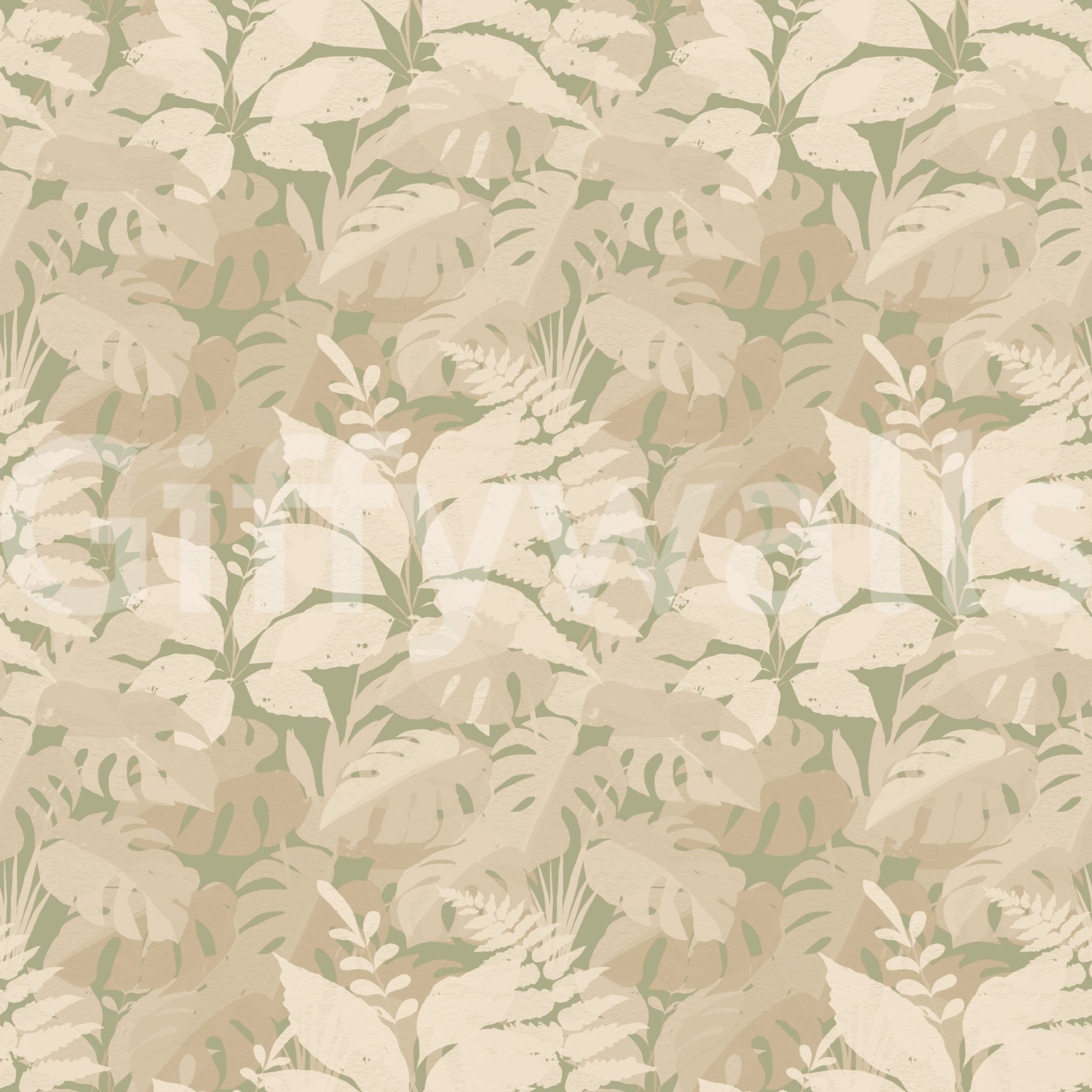 Calm silhouette monstera leaves wallpaper with layered foliage and neutral tones