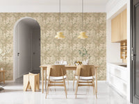 Dining area Earthy Tropics wallpaper with beige tropical leaf repeat