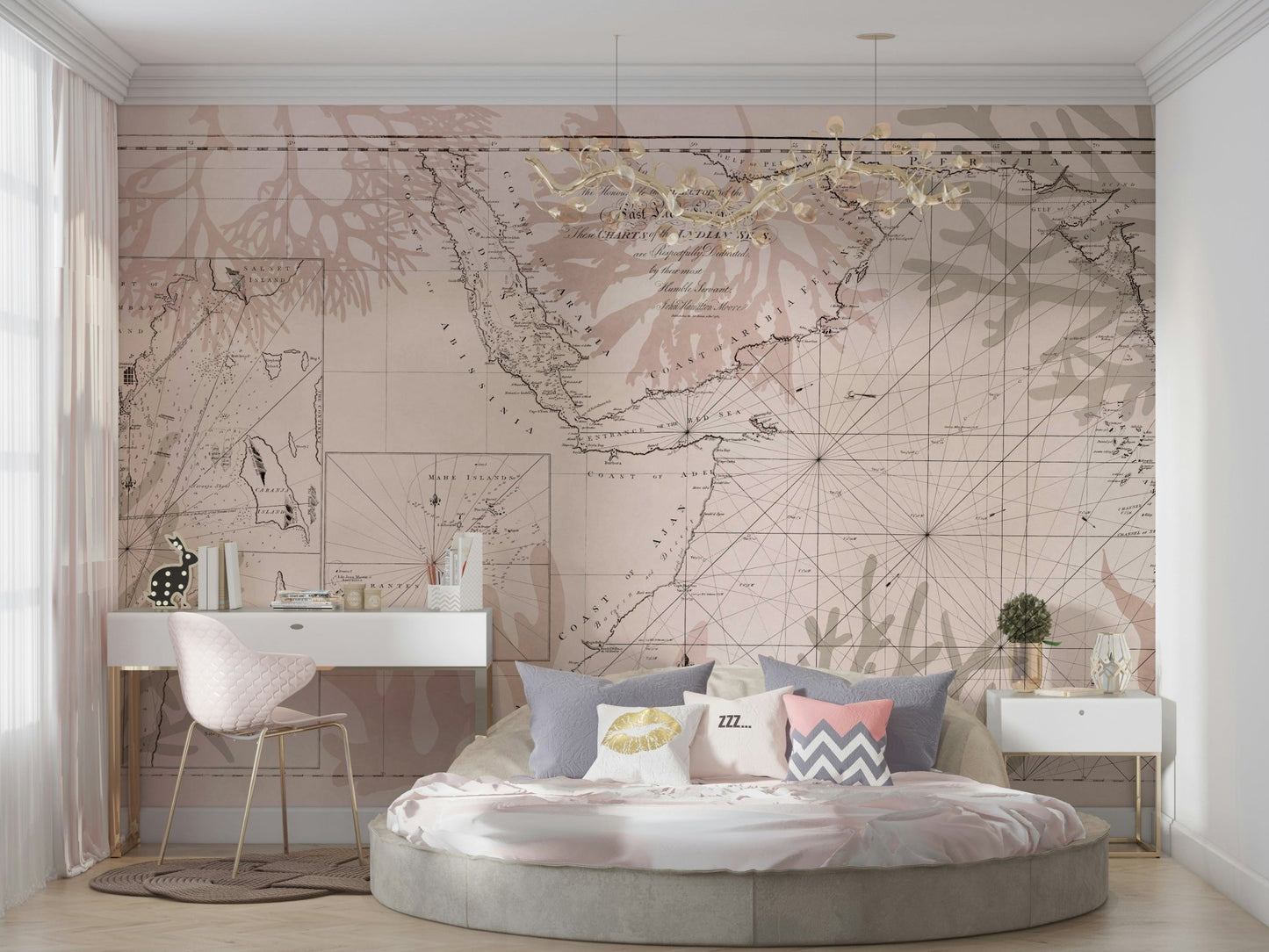 Vintage trading route wall mural with birds