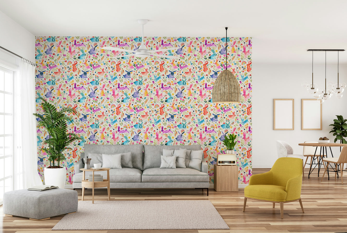 Gentle rabbit wallpaper design for baby nursery

