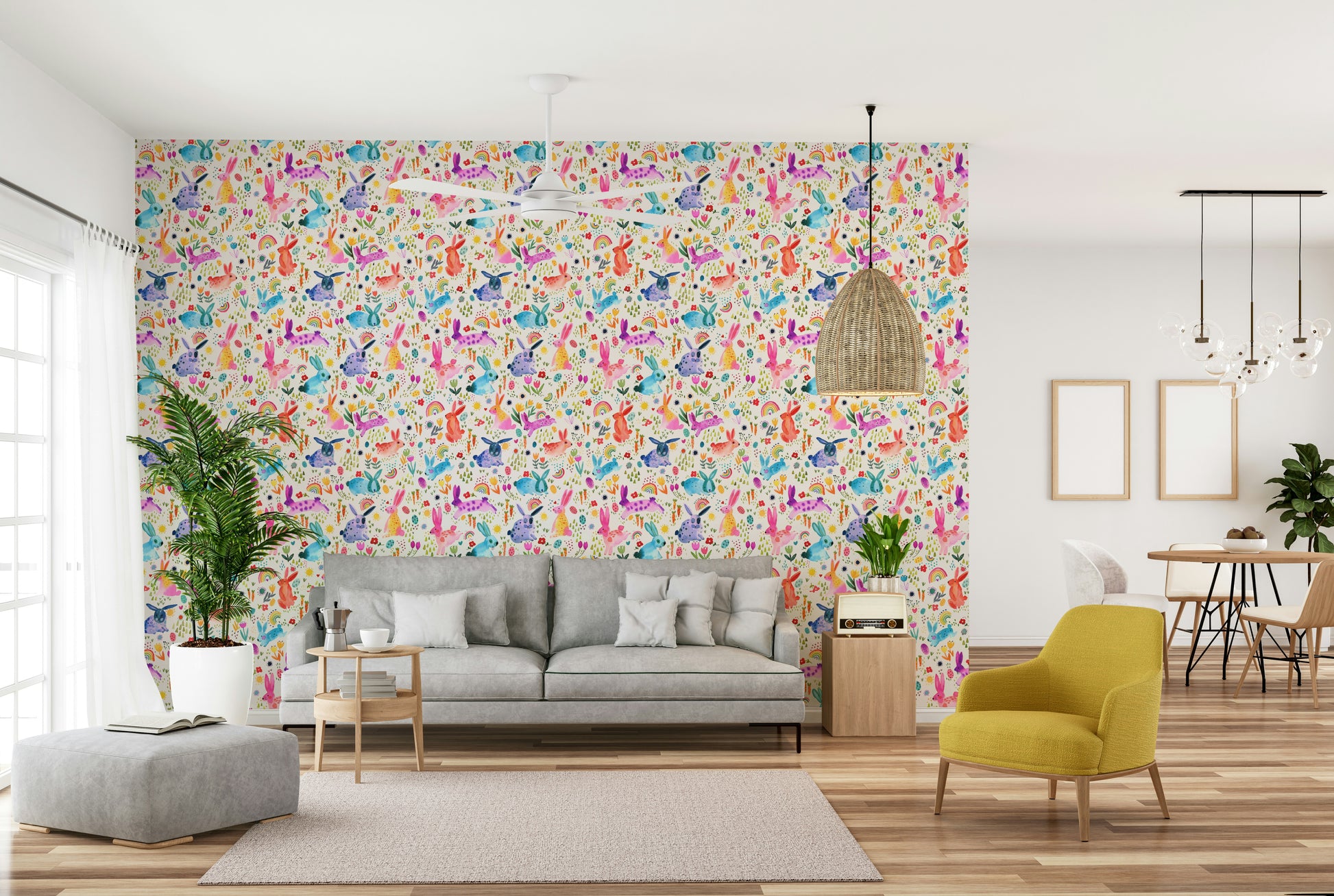 Gentle rabbit wallpaper design for baby nursery

