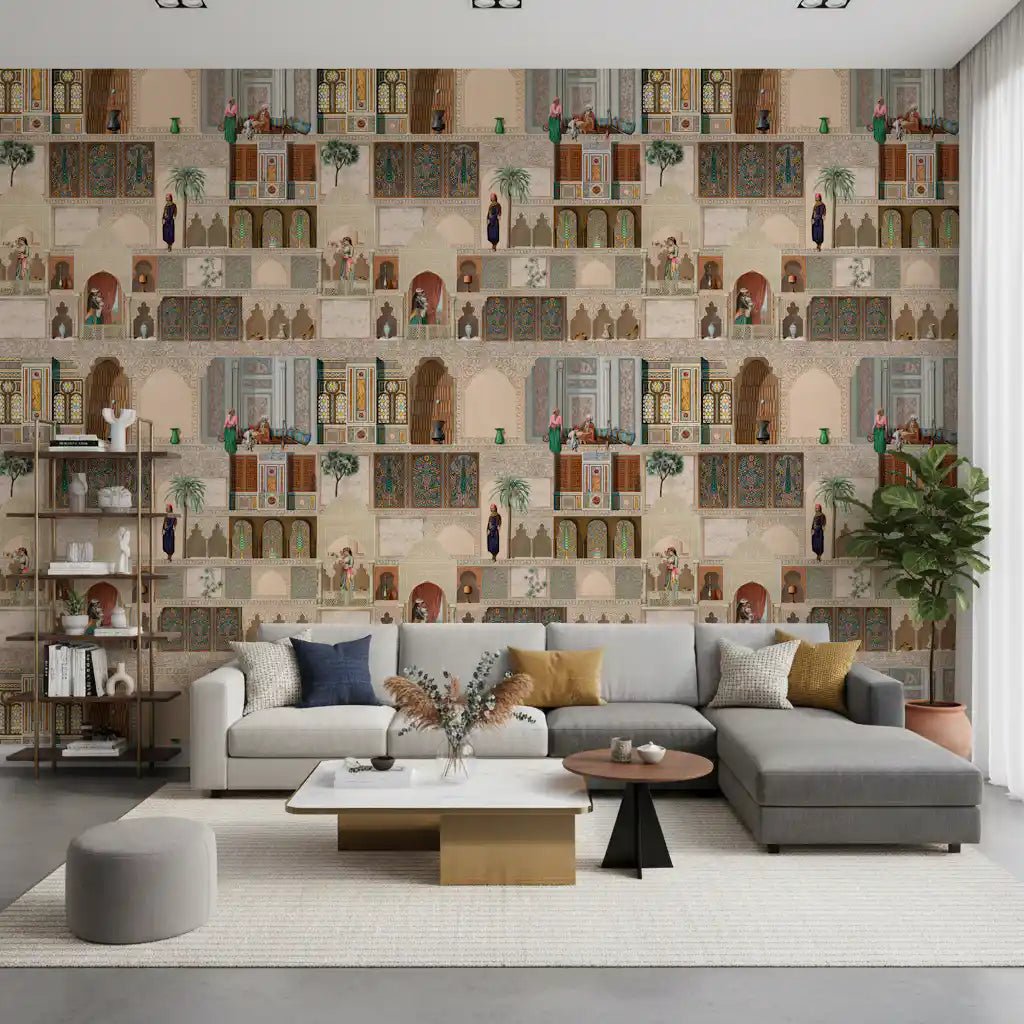 Hallway Eastern Palace Panorama wall mural showing royal palace motifs