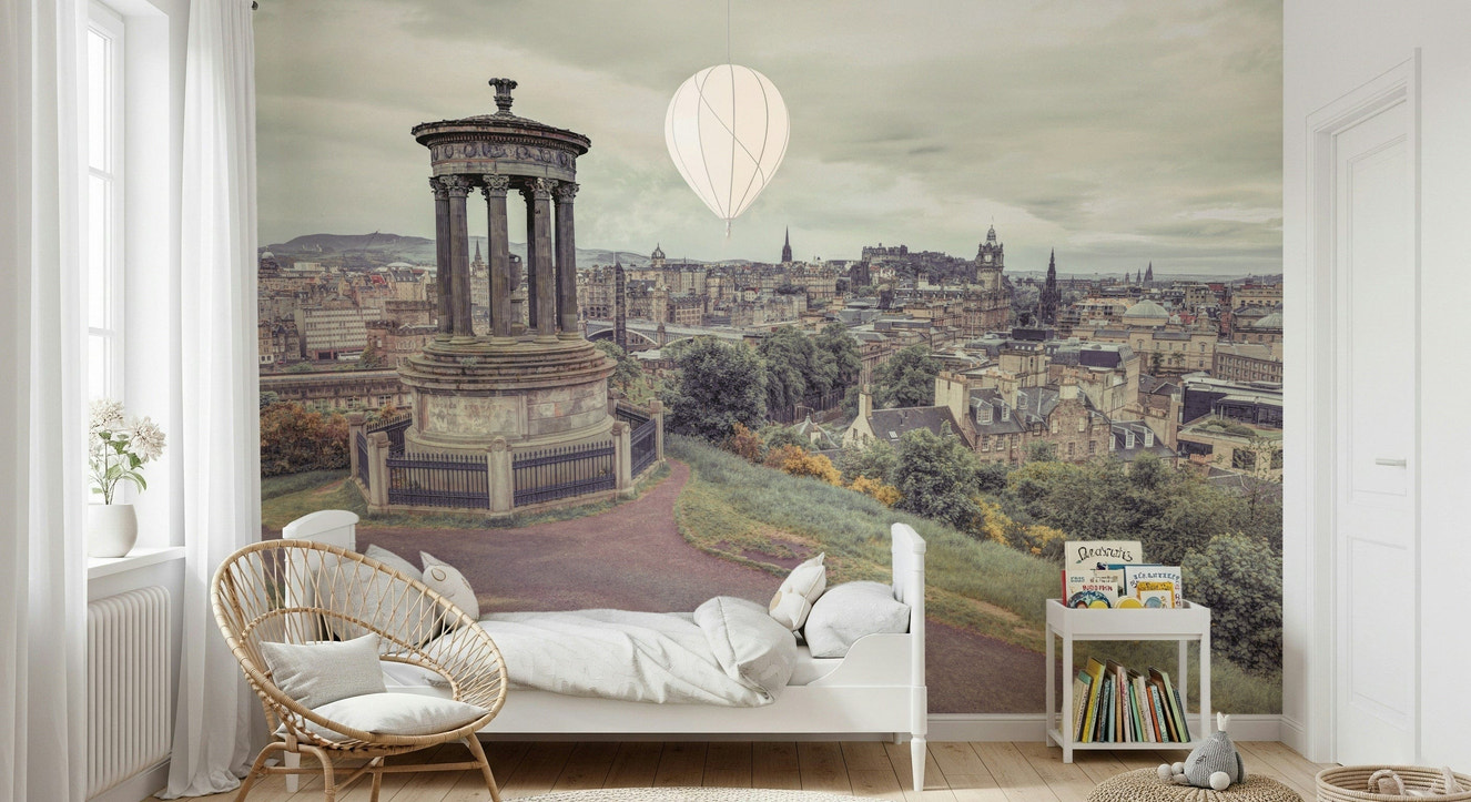 Edinburgh Vista city skyline wall mural, historic monument view.