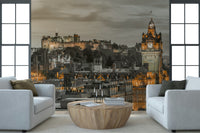 Historic Edinburgh Twilight castle on rock, ancient fortress wall mural.