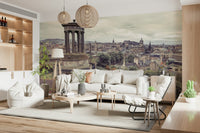 Ancient structures vista mural, city panorama from hillside.
