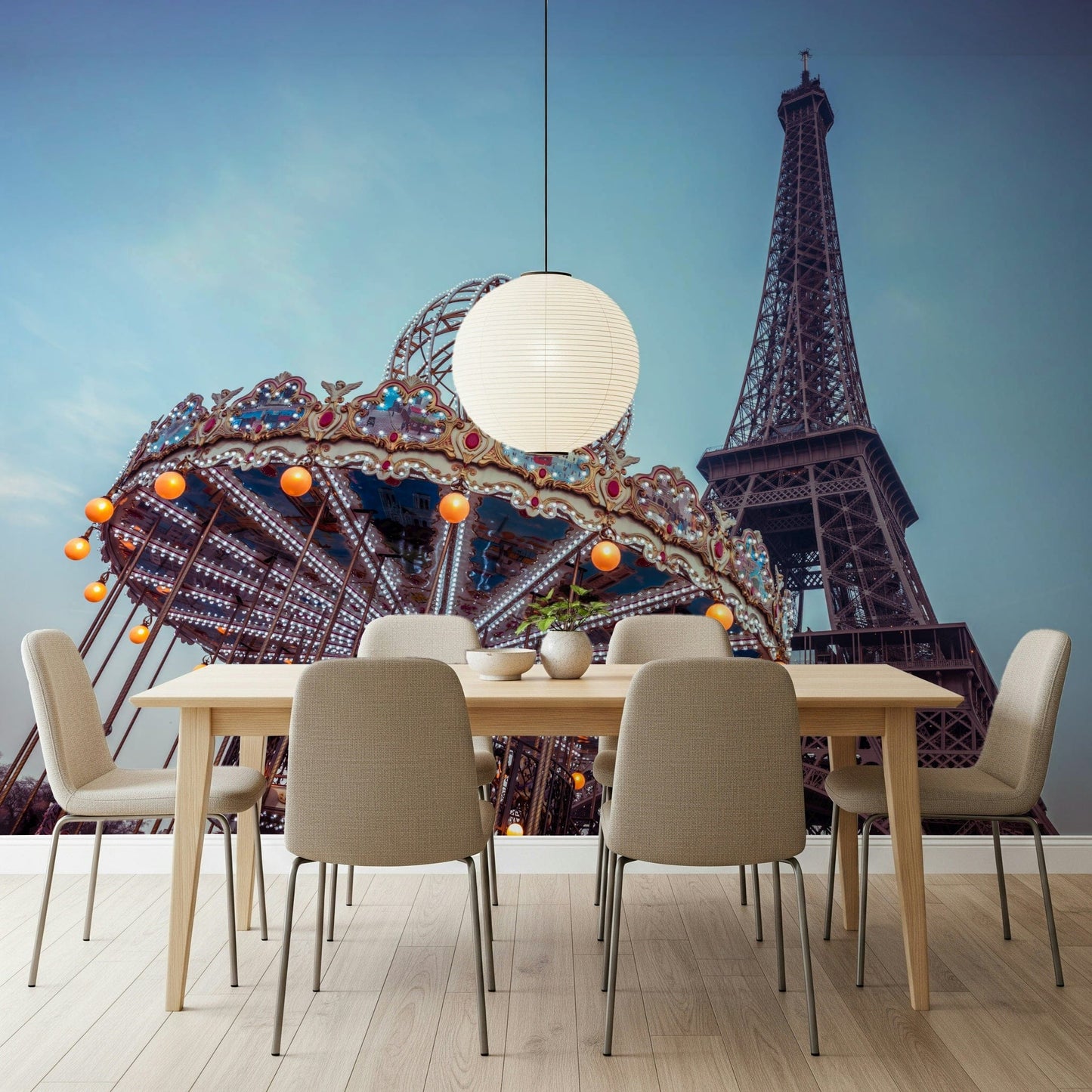 Carousel with the Eiffel Tower Wall Mural