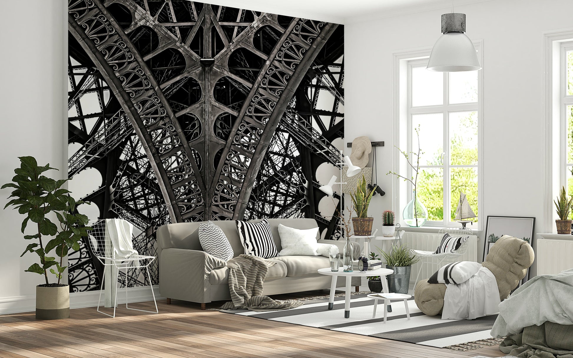 Eiffel’s Ascent Wall Mural in boutique-style office, monochrome Paris view, feature wall