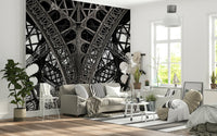 Eiffel’s Ascent Wall Mural in boutique-style office, monochrome Paris view, feature wall
