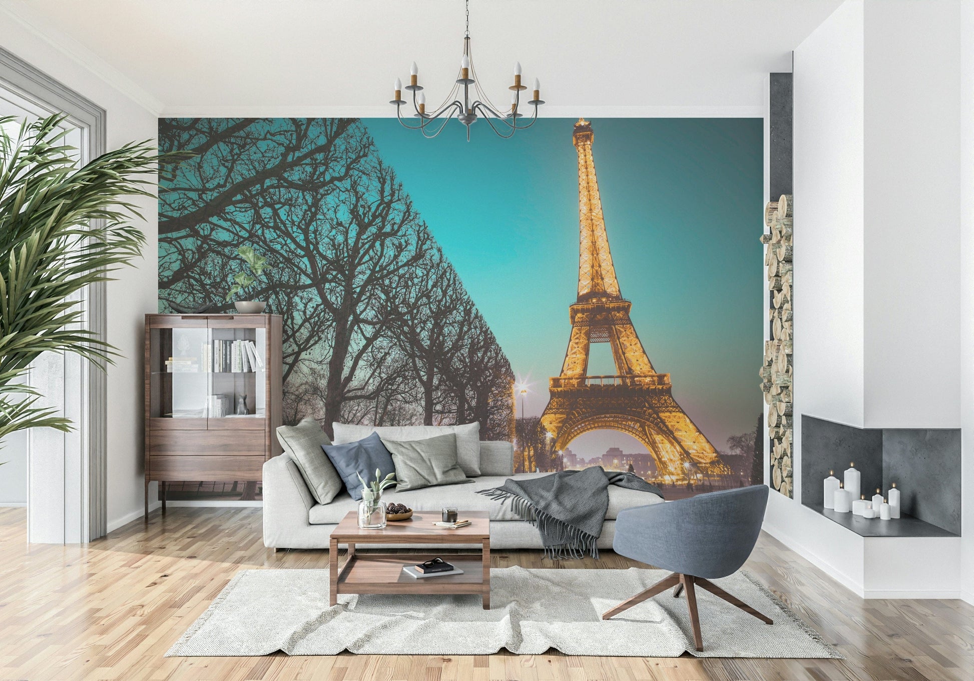 Evening Tower Wallpaper Majestic iron construction viewed along a park path.