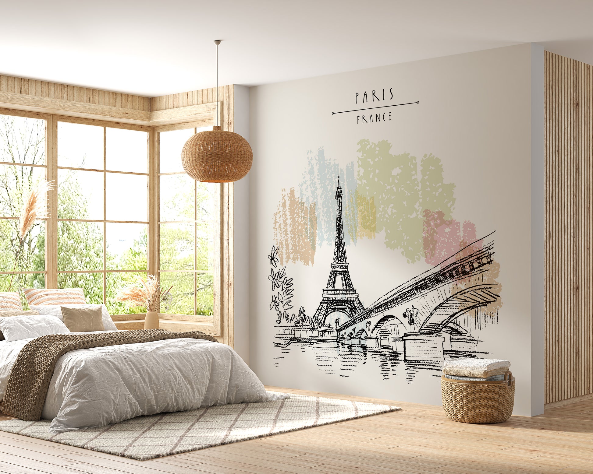 Artistic Eiffel Tower drawing wallpaper mural