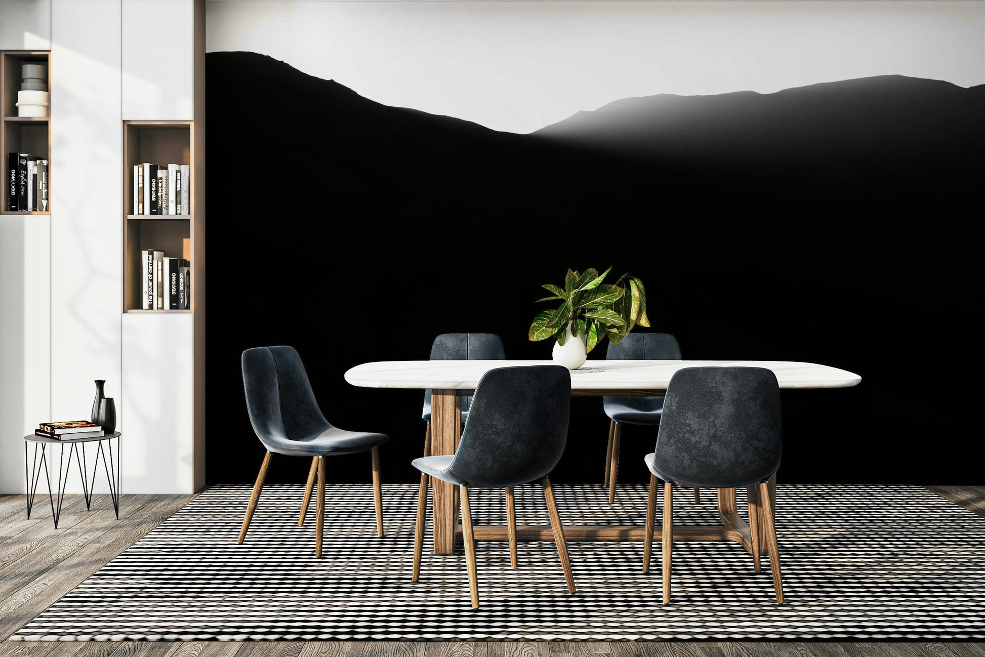 The wallpaper is used as a feature wall in a bedroom.

