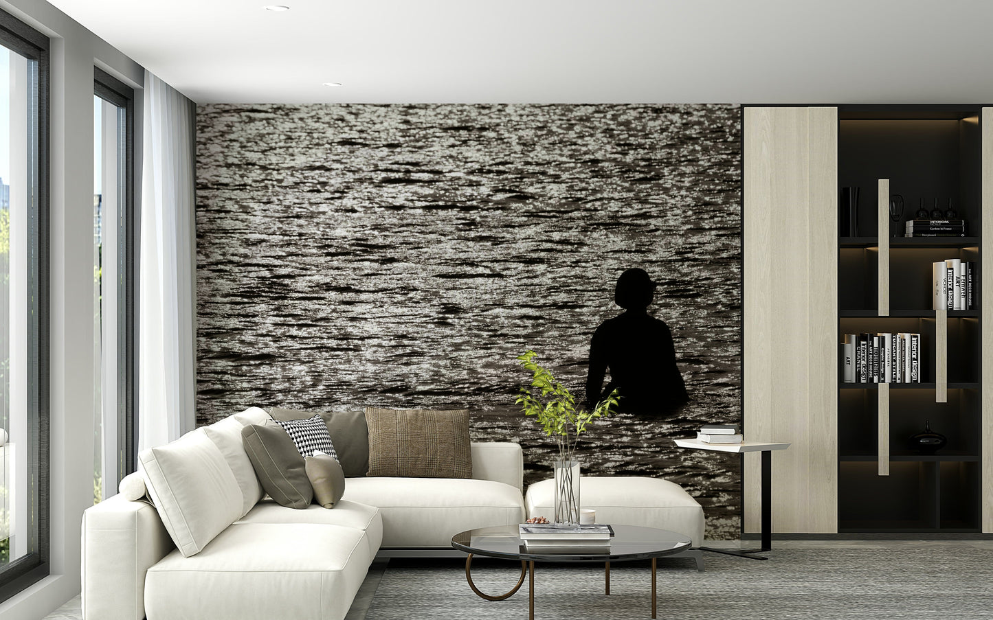 An artistic nature escape mural for home decor.

