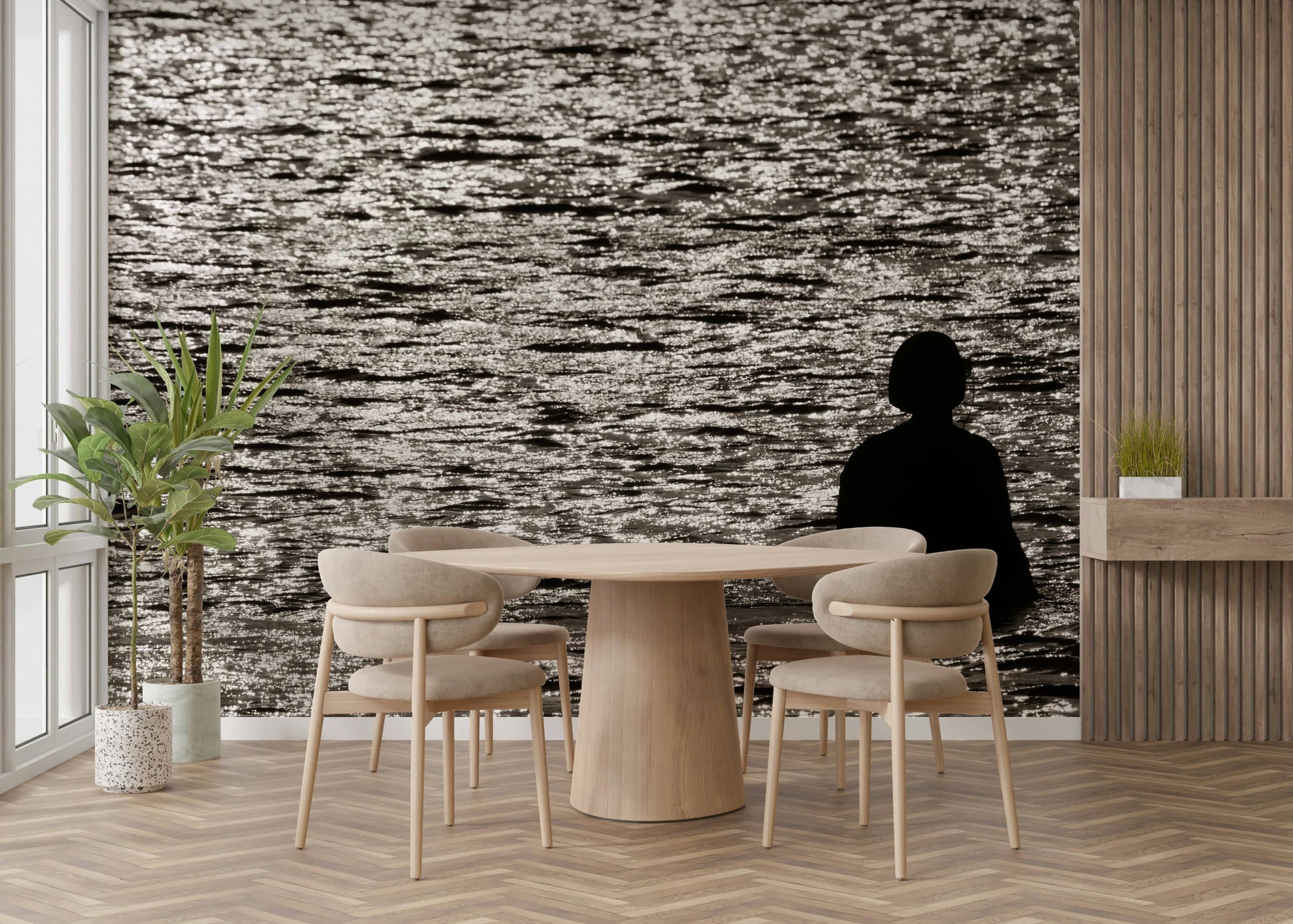 A graceful natural landscape wall mural in warm tones.

