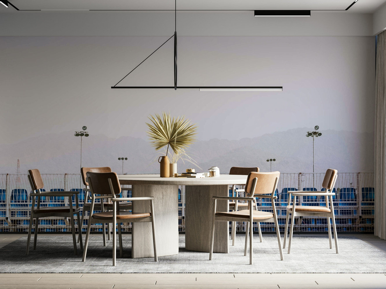 An artistic scenic Eilat mural on minimalist wallpaper.

