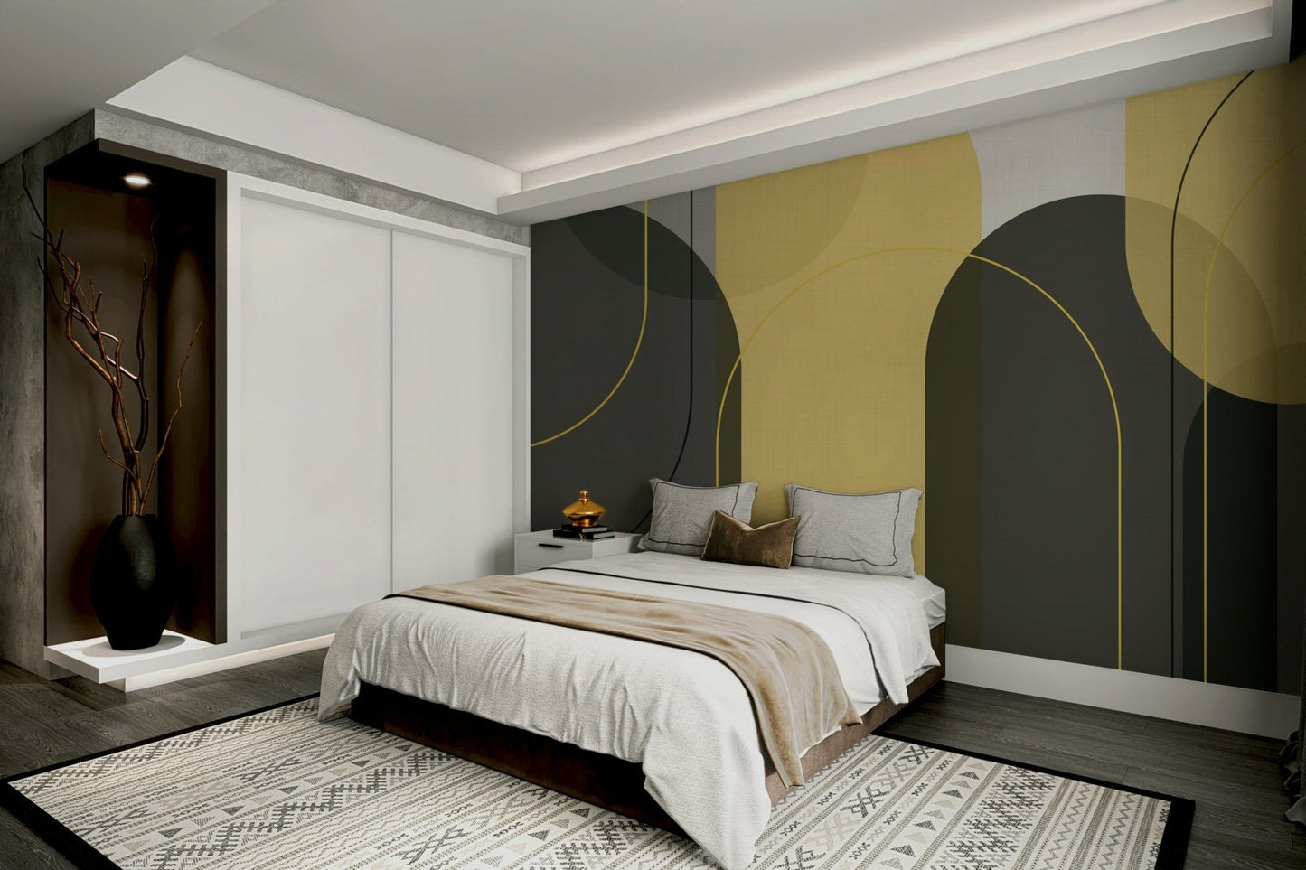 Elegant layered arch mural in modern color palette

