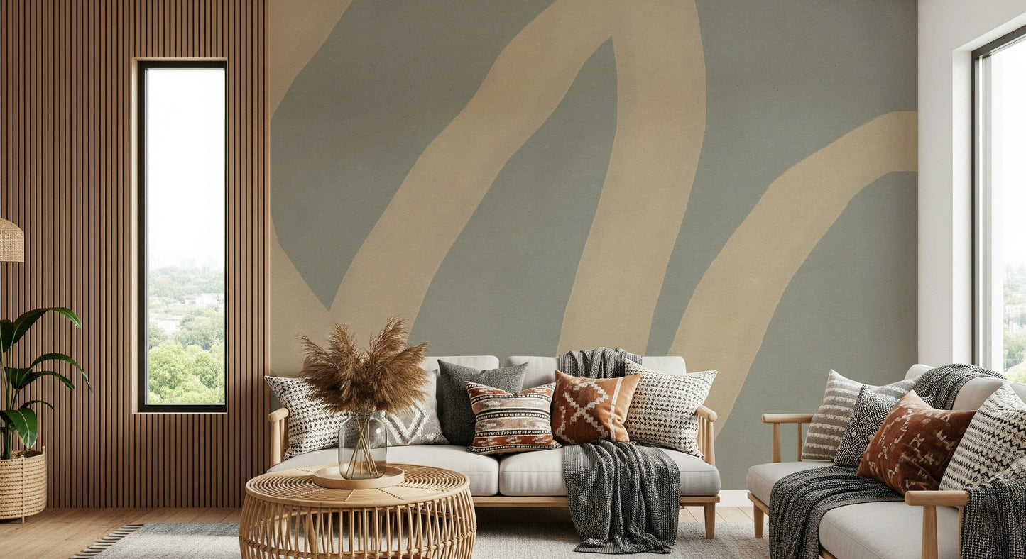 A beautiful modern art wall mural for a living room.