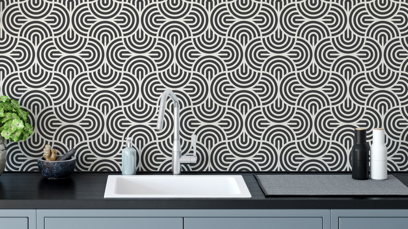 Black geometric striped pattern wallpaper
