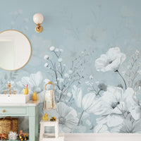 Stylish Blue and White Floral Wallpaper Mural
