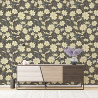 Studio with self adhesive Cosmos Flower Gray Wallpaper for an easy and moisture-resistant floral update.