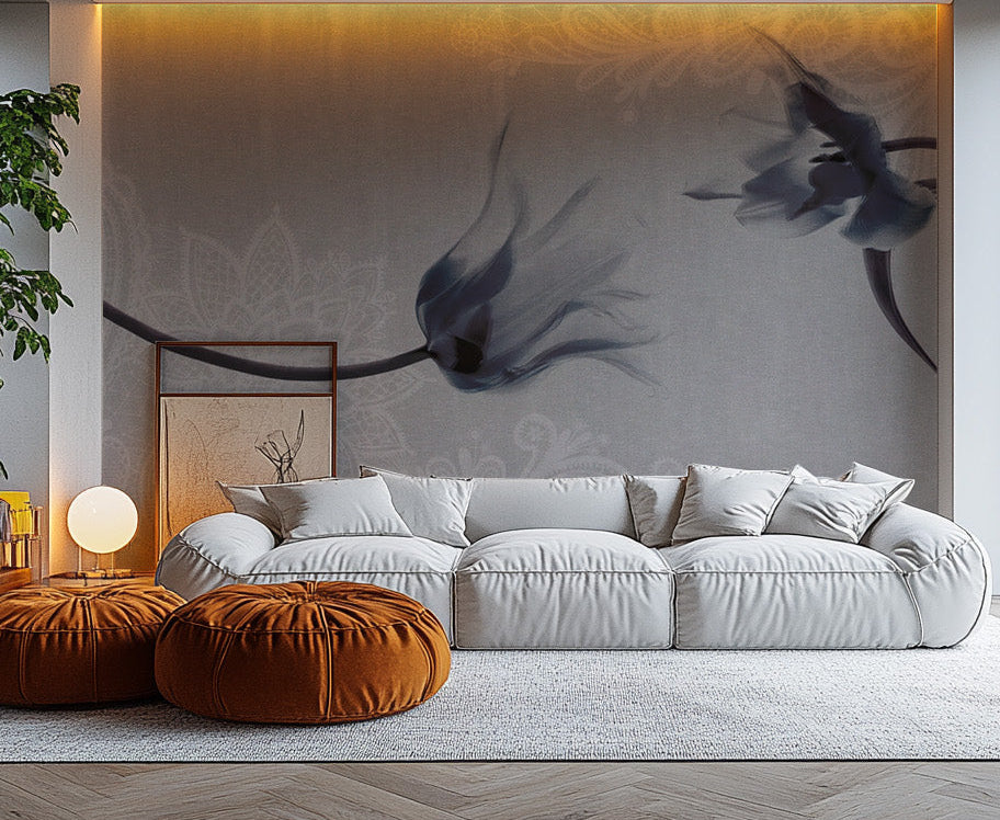 Elegant dark floral wallpaper with luxury botanical art
