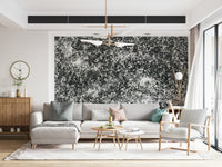 An artistic minimalist dot mural on geometric wallpaper.