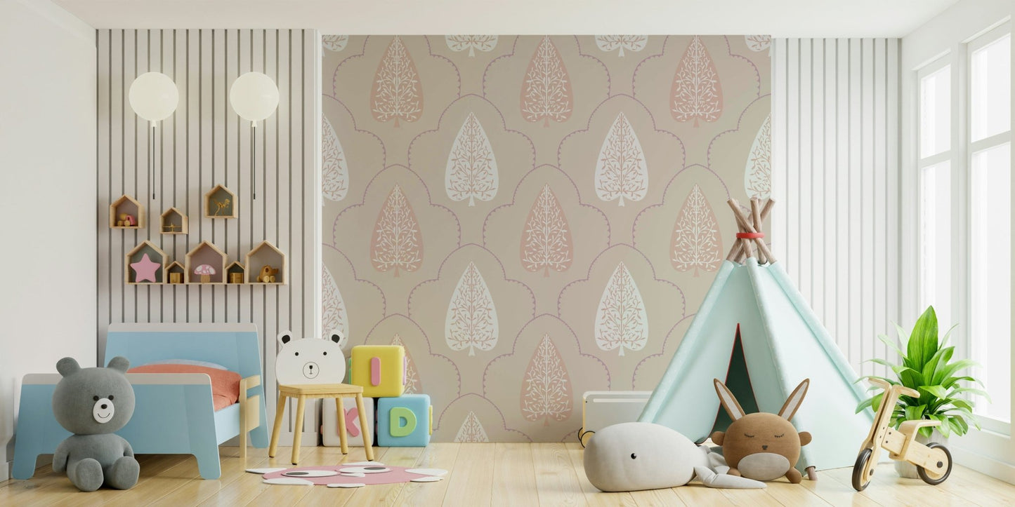 Elegant Foliage soft textured scallop edge tile like wallcovering.
