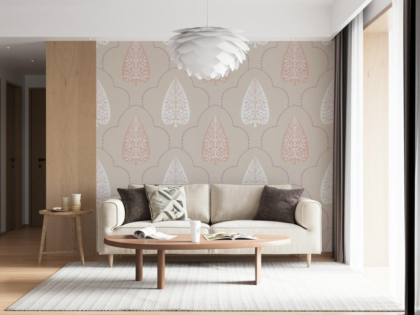 Artistic Elegant Foliage ornate spade leaf shape repetition mural.
