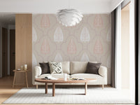 Artistic Elegant Foliage ornate spade leaf shape repetition mural.