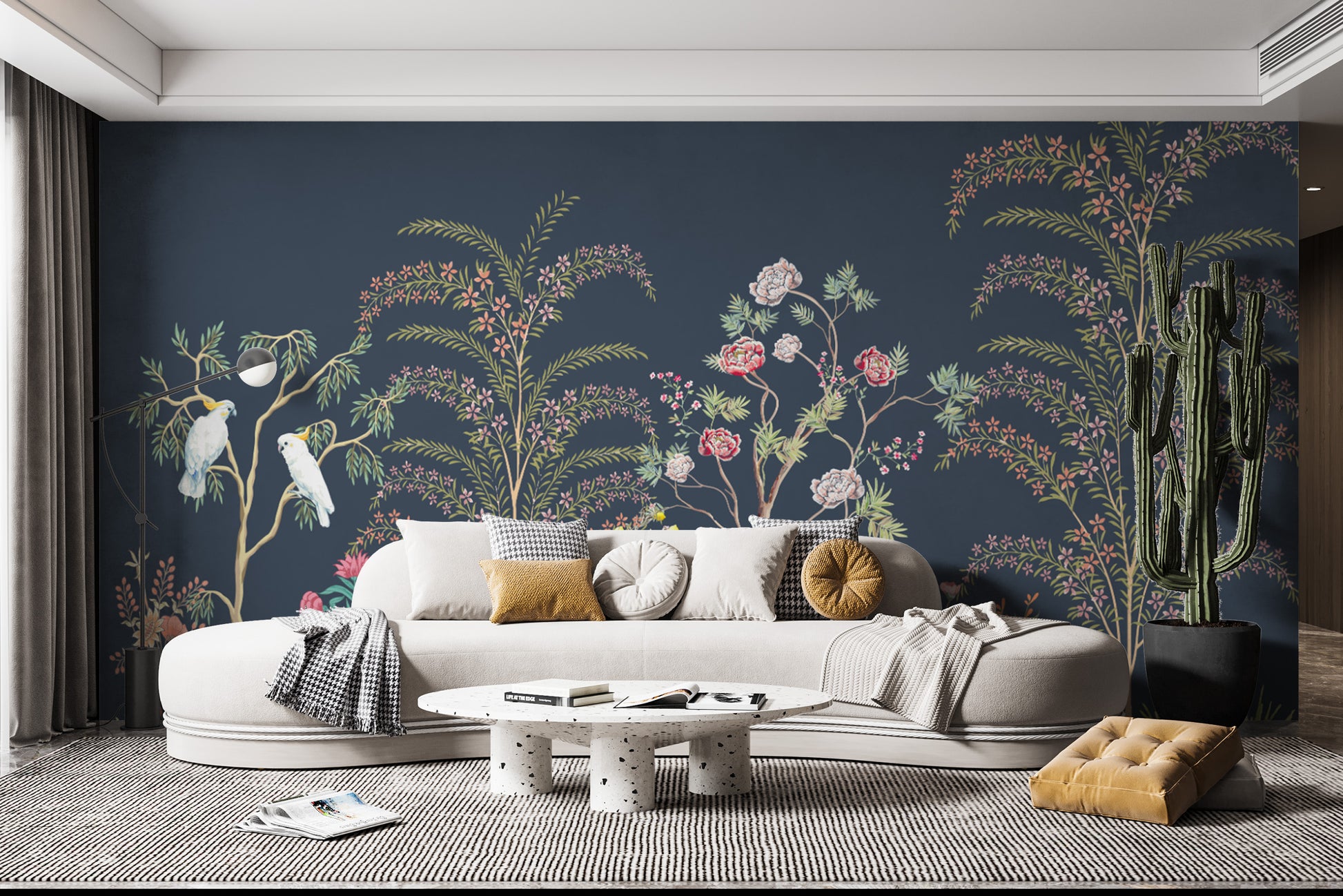 Exotic bird and floral chinoiserie wallpaper for interiors
